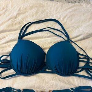 Shade & Shore Blue Push-Up Bikini with Criss-Cross Straps